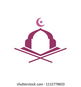 Mosque logo design emblem template. Masjid, place for praying muslim people vector illustration 
