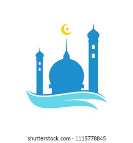 Mosque logo design emblem template. Masjid, place for praying muslim people vector illustration 