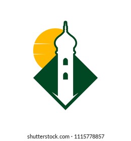 Mosque logo design emblem template. Masjid, place for praying muslim people vector illustration 