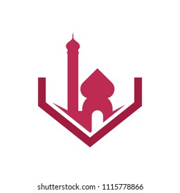 Mosque logo design emblem template. Masjid, place for praying muslim people vector illustration 