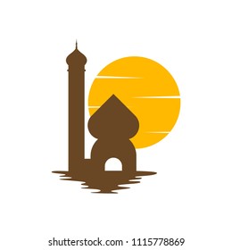 Mosque logo design emblem template. Masjid, place for praying muslim people vector illustration 
