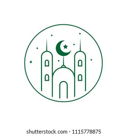 Mosque logo design emblem template. Masjid, place for praying muslim people vector illustration 