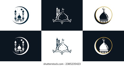 Moschee-Logo-Design mit islam-kreativem Konzept Premium Vector