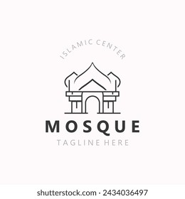 Diseño del logotipo de la mezquita, arquitectura islámica simple, emblema símbolo centro islámico plantilla de vector