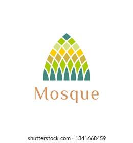 mosque logo design vector template illustration. Islamic architecture, moslem community, pray room, Ramadan kareem symbol icon. 