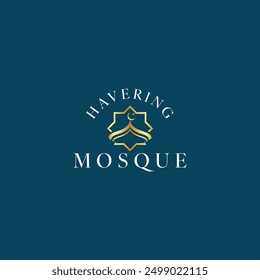El logotipo de la mezquita es de oro y blanco sobre un fondo azul