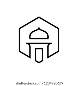 Mosque Logo Icon, in Line Art Style