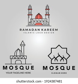 mosque logo icon set. Minimalist creative line art illustration designs.
