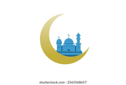 Mosque logo icon template design, a place of worship for Muslims. Vector illustration of a place of prayer for Muslim congregations, a mosque design with a crescent moon