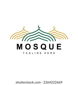 Mosque Logo, Islamic Worship Design, Eid Al Fitr Mosque Building Vector Icon Template, Ramadan, Eid Al Adha