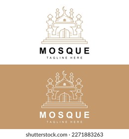 Mosque Logo, Islamic Worship Design, Eid Al Fitr Mosque Building Vector Icon Template, Ramadan, Eid Al Adha