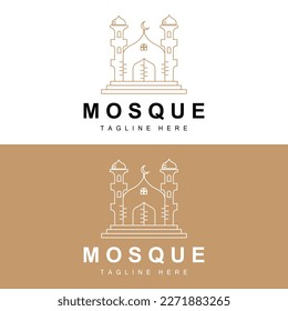 Mosque Logo, Islamic Worship Design, Eid Al Fitr Mosque Building Vector Icon Template, Ramadan, Eid Al Adha