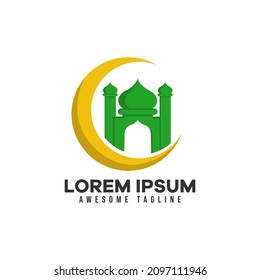 mosque logo. modern vector illustration suitable for Islamic theme logo. flat color style.