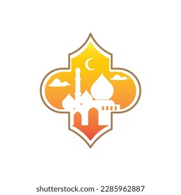 mosque logo template emblem design illustration eid al fitr vector