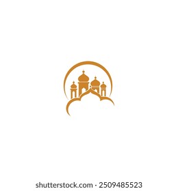 Logo da mesquita. Este é um logotipo de mesquita minimalista que tem sete cúpulas, projetado em um estilo de linha para que pareça elegante.
