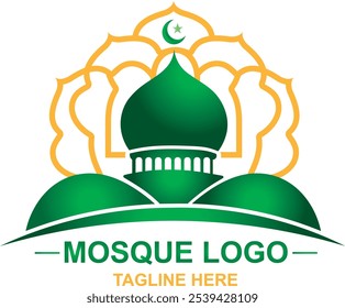 mosque logo vector green and orange color design.