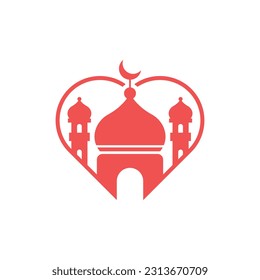 Mosque and love sign logo vector, Unique and simple logo, Vector Logo Template