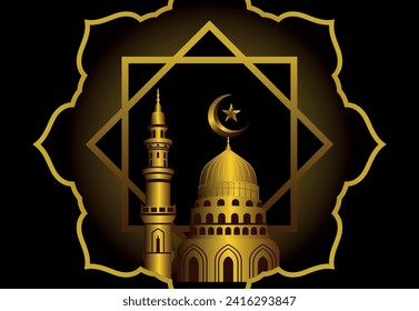 Mosque With luxury Gold illustration for background wallpaper,social media, Banner,Card template design illustration, Ramadhan kareem ,Iftar day, Card design, Muslim Background.