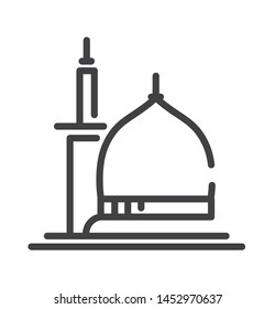 mosque of madinah icon with thin line style use for islamic event, web, print or pictogram assets. hajj, umrah, ramadhan kareem, ied mubarak - line vector.
