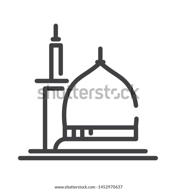 mosque of madinah icon with thin\
line style use for islamic event, web, print or pictogram assets.\
hajj, umrah, ramadhan kareem, ied mubarak - line\
vector.\
