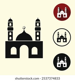 Mosque Masjid Holy Place of Muslim Pray Icon Islamic Religious Building Landmark Illustration.