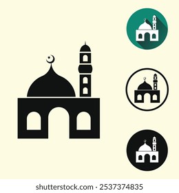 Mosque Masjid Holy Place of Muslim Pray Icon Islamic Religious Building Landmark Illustration.