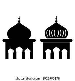 Icono de mezquita o de masjid. Icono de Domo. Icono relleno. Blanco y negro. Silhouette. Para logotipo, icono, símbolo y signo