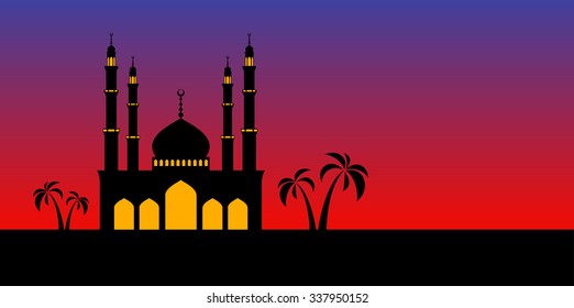 Mosque or Masjid isolated on blue background. vector illustration