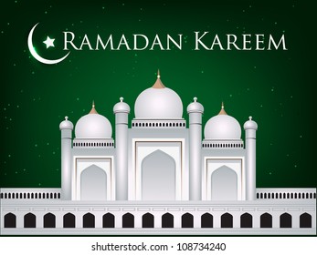 Mosque or Masjid with moon and text Ramadan Kareem EPS 10.