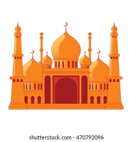 Mosque or Masjid on moon with Lanterns on Grunge background,