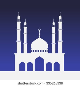 Mosque or Masjid on shiny blue background. vector illustration