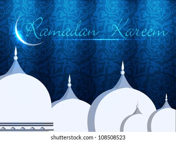 Mosque or Masjid with shiny moon and text Ramadan Kareem. EPS 10.