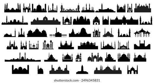 Mosque Masjid silhouettes illustration set on white background 