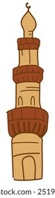 Mosque Minaret Flat Illustration. Islamic Building Tower In Cartoon Style isolated in white background