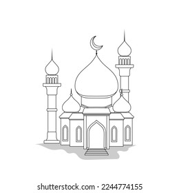 Mosque with minaret in hand drawn design for ramadan template