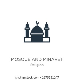 Mosque and minaret icon vector. Trendy flat mosque and minaret icon from religion collection isolated on white background. Vector illustration can be used for web and mobile graphic design, logo, 