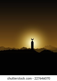 Mosque minaret in the Sahara desert at sunset Bedouins Egypt