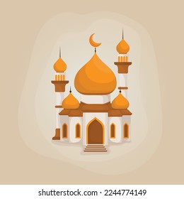 Mosque with minaret in vector cartoon design for ramadan template