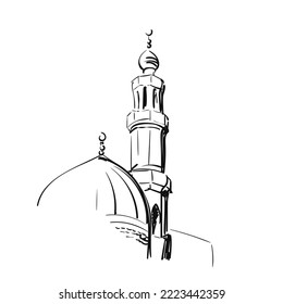 Mosque minaret vector sketch Islamic architecture hand drawn illustration