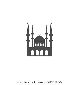Mosque and minarets. Vector icon grey