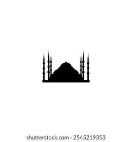 Mezquita con icono de Vector de minaretes. Musulmán aislado, Clipart de la iglesia del islam, gráfico simple blanco y negro del contorno para el Web, infografías