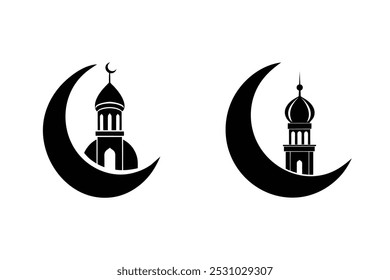 Mosque miner in the moon vector design