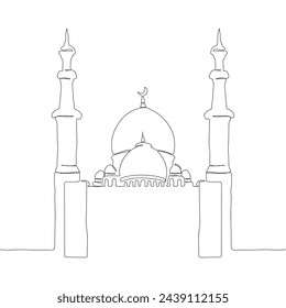 Mosque minimal continuous line. Arabic muslim masjid drawing.