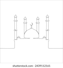 Mosque minimal continuous line. Arabic muslim masjid drawing.