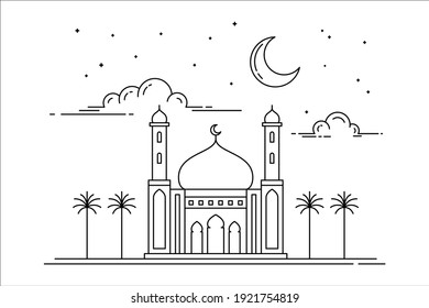 mosque monoline style concept vector design on white background