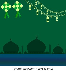 mosque in the month of Ramadan with ketupat