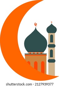 Mosque and Moon Flat Ilustration Vector