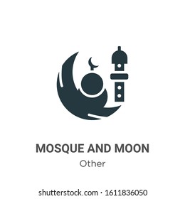 Mosque and moon glyph icon vector on white background. Flat vector mosque and moon icon symbol sign from modern other collection for mobile concept and web apps design.