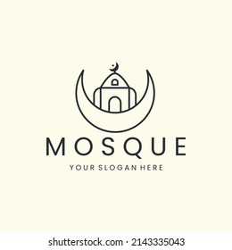 mosque and moon linear style logo icon template design. moslem ,islam, ramadan,vector illustration