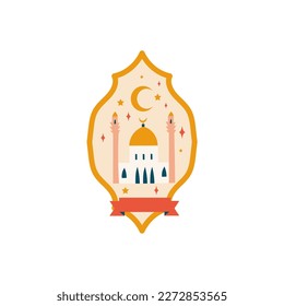 mosque and moon orange vintage icon Ramadan and Islamic Eid